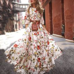 Maxi Boho Swing Dress O-Neck Floral Print Half Sleeve fall Dress 2019 Holiday Long Slip Beach Dress Specifications: Silhouette: A-LINE Season: Autumn Neckline: O-Neck Style: Casual Dresses Length: Ankle-Length Material: Polyester Sleeve Length(cm): Half Gender: WOMEN Waistline: Natural Pattern Type: Print Thickness: Standard Package Include: 1 X Maxi Boho Swing Dress Notes: Please compare the detail sizes with yours before you buy!!! Colors may be slightly different depending on computer and mon Holiday Maxi Dress, Pattern Dress Women, White Boho Dress, Brocade Dresses, Dress Woman, Plus Size Vintage, Vestidos Vintage, Floral Print Maxi Dress, Floral Print Maxi