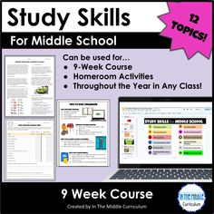 a poster with the text study skills for middle school