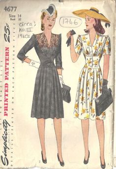 1940s WW2 Vintage Sewing Pattern B32" DRESS (1746) | eBay