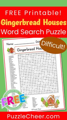 a printable gingerbread house word search puzzle with the words, freebied houses and