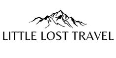 the little lost travel logo with mountains in the background and black ink on white paper