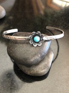 Sterling Silver and Turquoise Flower Cuff Bracelet Adjustable - Etsy Adjustable Stamped Flower Jewelry, Artisan Hand Stamped Adjustable Jewelry, Adjustable Artisan Hand Stamped Jewelry, Artisan Adjustable Hand Stamped Jewelry, Stamped Turquoise Bracelet As Gift, Stamped Turquoise Cuff Bracelet Gift, Turquoise Stamped Cuff Bracelet As Gift, Gift Turquoise Stamped Cuff Bracelet, Western Fashion Jewelry