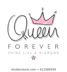 the logo for queen forever with a pink crown on it's head and stars