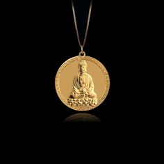 Find peace and enlightenment with our gold Buddha pendant, exquisitely crafted in the USA. Symbolizing serenity, wisdom, and spiritual awakening, each piece is a sanctuary of calm and reflection. PENDANT INFORMATIONThis pendant is made of real, solid gold.• Made in USA• Material: 14k or 18k solid gold• Finish: polished• Height: 1.13" (29 mm) x Width: 1" (26 mm)• Pendant weight: approx. 8 grams (14k)• Bail: fits up to 4 mm chains• Solid back, not hollow• A certificate of authenticity is included• Spiritual Medallion Jewelry With Box Chain, Spiritual Jewelry With Round Pendant Box Chain, Spiritual Box Chain Jewelry With Round Pendant, Spiritual Jewelry With Box Chain And Round Pendant, Spiritual Gold-plated Necklaces For Blessings, Spiritual Gold-plated Necklace For Blessings, Spiritual Round Box Chain Necklace, Yellow Gold Necklaces With Coin Pendant For Blessing, Elegant Necklaces With Coin Pendant For Meditation