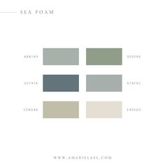 the color scheme for sea foam is shown in white and gray, along with other colors