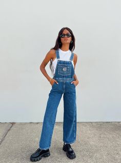 Overalls   100% cotton   Length of size US 4 / AU 8 neckline to hem: 126cm / 49.6in    Jenaya is wearing a size US 2 / AU 6    Mid wash denim   Embroidered graphic at chest   Adjustable shoulder straps  Chest & leg pockets  Four classic pockets   Button fastening at hips  Wide leg   Non-stretch Overalls Outfit Aesthetic, Denim Overalls Outfit, Dungaree Outfit, Overalls Outfits, Overalls Fashion, Style Overalls, Overall Outfit, Overalls Outfit, The Ragged Priest