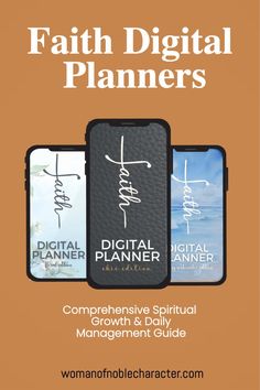 the front cover of a book with three phones on it and text that reads faith digital planners