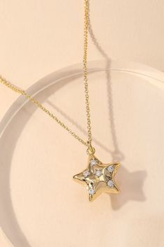 Studded Rhinestone Star Pendant Necklace-Necklaces Luxury Elegant Diamond Necklace With Star Charm, Party Star Charm Necklaces, Diamond Star Charm Necklace, Star-shaped Cubic Zirconia Jewelry For Party, Star-shaped Sparkling Cubic Zirconia Necklaces, Trendy Star-shaped Charm Necklaces For Parties, Trendy Star Charm Necklaces For Parties, Star-shaped Rhinestone Jewelry, Star Charm Jewelry For Parties