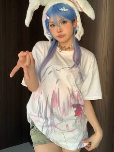 The price is for a T-shirt only, others are not included.  Garment Size   	 		 			Size 			S 			M 			L 			XL 		 		 			Full Length 			68 			70 			72 			73 		 		 			Bust 			106 			110 			114 			118 White Kawaii T-shirt For Summer, Kawaii T-shirt For Cosplay With Crew Neck, Spring Anime Print Short Sleeve T-shirt, Pink Crew Neck T-shirt For Cosplay, Kawaii Anime Print T-shirt For Summer, Y2k Anime Print Short Sleeve Top, Harajuku Style Cotton T-shirt, Y2k Anime Print T-shirt For Summer, Y2k Anime Print Summer T-shirt