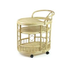 a small bamboo serving cart with two trays