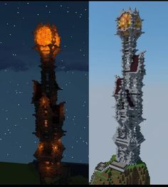 two different views of the same tower in minecraft