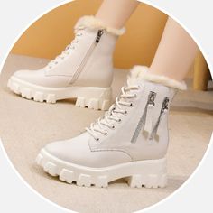 Enrich your shopping list wisely at GeraldBlack.com. 7cm Genuine Leather Snow Boots Plush Warm Fur Ankle Booties Platform Thick Sole Women Causal Lace Up #shoesforsale #womenshoestore #womenshoestyle #womenshoesoninstagram #womenshoesph #womenshoesforsale #shoesaddict #shoestore #womenshoesstyle #shoestyle #womenshoesimport #womenshoesonline #womenshoes Boots For Women Fur, Casual Lace-up Sheepskin Boots, White Lace-up Boots With Textured Sole, Beige Leather Lace-up Winter Boots, Leather Snow Boots, Women’s Fur Boots, Women Shoes Online, Lace Up Ankle Boots, Winter Shoes