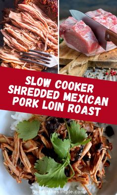 Slow cooker shredded Mexican pork loin roast. Pork Loin Shredded Crock Pot, Pork Loin Recipes Crockpot Mexican, Crockpot Pork Loin Tacos, Pork Tip Roast Recipes, Pork And Potatoes Recipes Mexican, Shredded Pork Loin Recipes Crockpot, Shredded Pork Loin Recipes, Pork Loin Tacos Slow Cooker, Pork Loin For Tacos