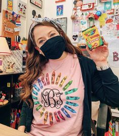 Monogrammed 'Watercolor Crayon Wreath' T-Shirt Crayons Wreath, Crayon Wreath, United Monograms, Teacher Fashion, Lilly Inspired, Long Sleeve Baseball Tee, Heart Socks, Matching Sets Outfit, Comfort Colors Sweatshirt