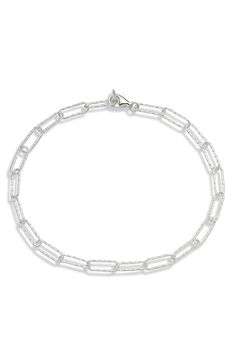 A hammered finish enhances the gleam of a delicate bracelet formed from signature oval-shaped links. Style Name:Monica Vinader Alta Textured Chain Link Bracelet. Style Number: 6203859. Elegant Sterling Silver Bracelet With Oval Link Paperclip Chain, Elegant Sterling Silver Clasp Chain Bracelet, Elegant Oval Link Chain Bracelet With Sterling Silver Clasp, Silver Paperclip Bracelet With Oval Links For Formal Occasions, Formal Silver Paperclip Bracelet With Oval Links, Elegant Sterling Silver Paperclip Bracelet With Cable Chain, Elegant Oval Silver Chain Bracelet, Elegant Hammered Link Jewelry, Sterling Silver Bracelet With Oval Link Paperclip Chain