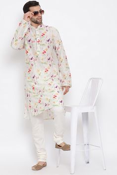 Men's Cotton Kurta Collection. Traditional Cotton Silk Kurta For Spring, White Cotton Sherwani For Spring, Long Sleeve Multicolor Cotton Silk Kurta, Multicolor Cotton Silk Straight Kurta, Fitted Multicolor Cotton Sherwani, Cotton Casual Kurta For Eid, Spring Cotton Sherwani With Chikankari Embroidery, Casual Cotton Kurta For Eid, Casual Long Sleeve Kurta For Festive Occasions