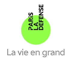 the words la vie en grand written in black and green on a white background with an orange circle