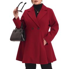 Elevate your seasonal wardrobe with this elegant and feminine double-breasted long coat. Crafted in a timeless pea coat style, it features a double-breasted design with buttons on the front for a sophisticated touch. Designed with practicality in mind, this coat boasts slant pockets, long sleeves, and a full lining for both functionality and comfort. This versatile coat can effortlessly transition between casual and dressy occasions. Throw it over jeans or trousers for an off-duty look that exud Plus Size Peacoat, Seasonal Wardrobe, Plus Size Elegant, Coat Style, Wool Trench Coat, Pea Coat, Pea Coats, Off Duty, Long Coat