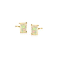 Ross-Simons - Opal Stud Earrings in 14kt Yellow Gold. RS Pure. Modern designs that complete your outfit and complement your personality. Perfect for daily wear, our dainty stud earrings feature 6x4mm emerald-cut opal gems that flash a pretty palette of dreamy hues from simple 14kt yellow gold settings. Post/clutch, opal stud earrings. Opal birthstones are the perfect gift for October birthdays. Diamond Anklet, Italian Gold Jewelry, Mixed Metal Bracelets, Opal Stud Earrings, Opal Birthstone, Pearl Strands Necklace, Diamond Tennis Necklace, Mixed Metal Earrings, Mixed Metal Jewelry