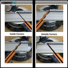 four pictures showing how to use a circular saw