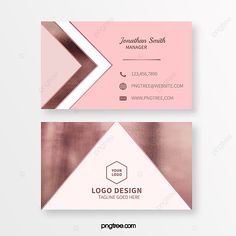 a pink business card with metallic foil on the front and back, featuring an arrow