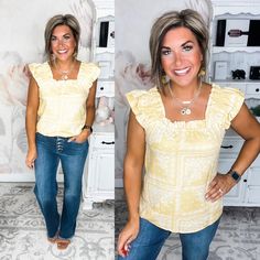 Flutter into spring in style with this bohemian dream of a top. Its cotton blend fabric feels featherlight against your skin as you sway in the warm breeze. Delicate ruffles and an empire waist give it an ethereal quality, while the square neckline and short flutter sleeves keep it flirty. Whether you're dancing at a music festival or strolling through the Saturday market, this top moves with you. Let the vibrant print transport you to exotic lands as you pair it with cutoffs for a casual look o Rachel Clark, There She Goes, Play Clothes, Flutter Sleeve Top, Boho Print, Fall Clothes, Top Sales, Flutter Sleeves, The Square