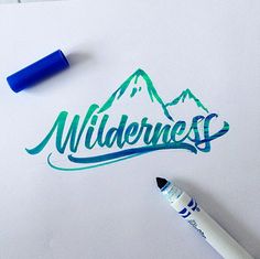 the word wilderness written in green ink next to a blue marker