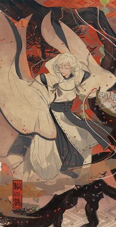 an image of a woman with long white hair and black dress standing in front of a dragon