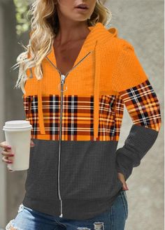 Color:Orange;Size:S;Size:M;Size:L;Size:XL;Size:XXL;Season:Winter;Style:Casual;Decoration:Hooded;Color Scheme:Orange;Sleeve&apos;s Length:Long Sleeve;Pattern Type:Plaid;Neckline:Hooded collar;Clothing&apos;s Length:Regular;Types:Zip Up;Washing Instructions:Hand Wash /Machine Washable;Composition:95%Polyester , 5%Spandex;Occasion:Staycation;Package Contents:1 X Hoodie; Stylish Tops For Women, Tops Trendy, Plaid Hoodie, Trendy Tops For Women, Trendy Fashion Tops, Orange Plaid, Long Sleeve Plaid, Print Hoodie, Trendy Tops