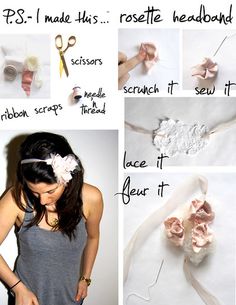 headband Headbands Diy, Ornaments Ideas, Rosette Headband, Headband Tutorial, Rose Headband, Ideas Craft, Cute Headbands, Pretty Designs