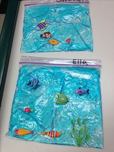 two bags filled with different types of sea animals