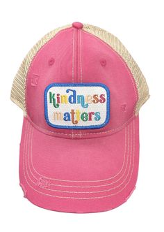 Kindness is the ability to know what the right thing to do is and having the courage to do it! This hat is perfect for the beach, gym, a hike, or just to cover up a bad hair day. We won't judge. Kindness matters. Style Ponytail, Beach Gym, We Are All Human, Distressed Hat, Patch Hat, Kindness Matters, Black Stains, Bad Hair Day, Bad Hair