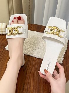 Chains Open Toe Split-Joint Square-Toe Slippers RED-36 Kanye West Style, Slippers White, Toe Slippers, Slippers Black, Reindeer Headband, Red 40, Deep Brown, Red Blue Green, Dress Jewelry