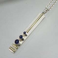 3 Stone Sequence Necklace 14K (Sapphire) made to order Tube Setting, Contemporary Jewellery Necklace, Precious Metal Clay Jewelry, Diy Jewelry Pendants, Silver Pendent, Modern Silver Jewelry, Bezel Jewelry, Silversmith Jewellery, Sapphire Stones