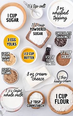 the ingredients to make an ice cream recipe are shown in bowls, spoons and measuring cups