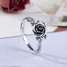 Heart Leaves Rose Branch Ring - Jeulia Jewelry Elegant Flower Open Ring For Valentine's Day, Elegant Open Flower Ring For Valentine's Day, Elegant Silver Flower Ring For Valentine's Day, Elegant Flower Rings For Valentine's Day, Rose Design Flower Promise Ring, Silver Flower Ring For Valentine's Day, Silver Round Flower Ring For Valentine's Day, Elegant Valentine's Day Rings With Rose Design, Elegant Rose Design Rings For Valentine's Day