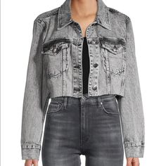 Zara | Women’s Cropped Denim Jacket |Gray | Medium | Nwt Jeans Gris, Cropped Denim Jacket, Zara Jackets, Cropped Denim, Gray Jacket, Zara Women, Military Jacket, Black Gray, Denim Jacket