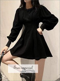 Black Lantern Long Sleeve A- Line O Neck Casual Mini Dress Black Long Sleeve Dress Short Casual, High Neck Long Sleeve Black Dress Knee Length, Long Sleeve Aline Dress Casual, Cheap Long Sleeve Dresses For School, Cheap Black Mini Dress For Fall, Cheap Long Sleeve Dresses For Play, Cheap Retro Black Dresses, Black Dresses For Teens Casual, Short Sleeve Black Party Dress