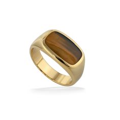 14K Yellow Gold Kabana Men's Ring with Tiger's Eye Inlay. Please indicate the size in the comment field during the checkout process. Some sizes may require additional delivery time and may result in a higher price. Fine Jewelry 14k Gold Brown Ring, Brown 14k Gold Rings Fine Jewelry, Brown 14k Gold Fine Jewelry Ring, Timeless Rectangular Brown Jewelry, Classic 14k Gold Brown Ring, Classic Brown Rings With Polished Finish, Classic Brown Signet Ring For Anniversary, Brown Polished Signet Ring For Anniversary, Brown Polished Finish Signet Ring For Formal Occasions