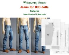 jeans for bjd dolls are shown in three different styles and sizes, including the bottom