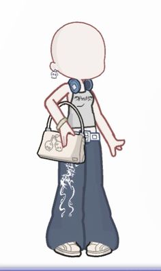 a drawing of a person with headphones on holding a handbag in their right hand