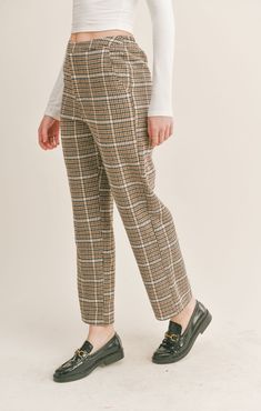 Look effortlessly chic with Plaid Gossip Girl Pants! This plaid pants will give you a perfect fit and the perfect look for any occasion. With its timeless style and flattering fit, it'll become a wardrobe favorite. Get the perfect style and fit with Gossip Girl Plaid Pants! Product Details: Front Functional Pockets Hidden Closure Back Elastic Waist Band Front Zipper 97% Polyester 3% Spandex Product Measurements: Model is wearing a size Small!! Cognac Shoes, Plaid Dress Pants, Overalls Pants, Cardigan Sweater Dress, Perfect Style, Plaid Pants, Romper Dress, One Piece Dress, Cozy Sweaters