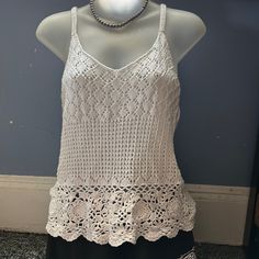 Nwt Woman’s Spaghetti Strap White Lace By Aeropostale Size Small. .But It Can Fit Medium. Loose Fitting Fitted Crochet Cami Top, Fitted Crochet Top With Spaghetti Straps For Summer, Casual Crochet Cami Top For Summer, Casual Cotton Crochet Cami Top, Casual Cotton Cami Crochet Top, Cotton Crochet Top With Spaghetti Straps For The Beach, Fitted Crochet Top With Spaghetti Straps For Vacation, White Crochet Camisole Top For Summer, White Cotton Crochet Cami Top