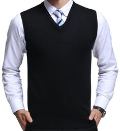 PRICES MAY VARY. ★High Grade Fabric - Material is 35% Cashmere,18% Wool, 20% Cotton, 27% Anti-Piling fibers. Super soft and comfy for daiyl wear, also keep you warm on windy cold days ★Classic V Neck Design - Regular fit sweater vest for men. Perfect to match up with your dress shirts or casual shirts, would be a practical gift for man. Machine wash cold gentle cycle, holds shape and resists wrinkles ★Basic and Easy Matching - Several colors and sizes for your choice, offer S, M, L, XL for you. Classic V-neck Vest For Layering, Classic Cotton V-neck Sweater Vest, Fitted Black Sweater Vest, Black V-neck Vest For Business, Fitted V-neck Vest For Winter, Elegant Black V-neck Sweater Vest, Classic Black Cotton Sweater Vest, Sleeveless Black Sweater For Work, Winter Business Casual Vest