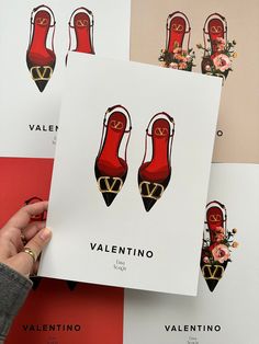 three valentine's day cards with high heel shoes on them, one is red and the other is black