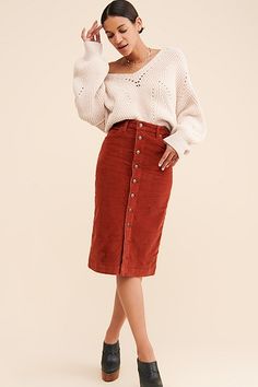 High Waist Relaxed Pencil Skirt For Fall, Midi Pencil Skirt, Midi Skirt Pencil, Heritage Brands, Trucker Jacket, Apparel Accessories, High Waisted Skirt, Pencil Skirt, Midi Skirt