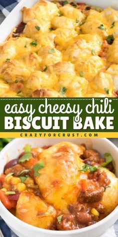 Your family will love this cozy dinner idea! So delicious and satisfying, this biscuit casserole with chili and cheese is a perfect comfort food recipe. Save this pin and whip up this Easy Cheesy Chili Biscuit Bake! Chili Bake Casserole, Sausage And Biscuit Casserole, Biscuits And Cheese, Biscuit Dough Recipes, Lush Desserts, Easy Fall Dinner Recipes, Cheesy Chili, Biscuit Casserole, Easy Fall Dinners