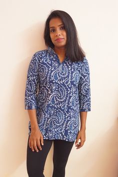 Blue indigo short kurti can be wear on jeans, long skirt, office/casual wear Blue Short Kurti, Office Casual Wear, Jeans Long Skirt, Blue Kurti, Skirt Office, Short Kurti, Jeans Long, Office Casual, Indigo Blue