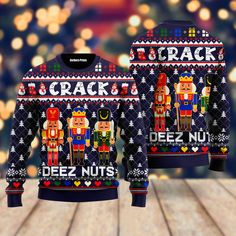 an ugly sweater with nutcrackers on it