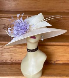 "✿*.Key Features.*✿ This is a wide brim hat with same color bow, quills and double feather Flowers, very elegant and beautiful. It's a custom-made hat. If you want different color hat base, feather flowers, please contact Anna. Great for Kentucky derby, weddings, church, Easter, Royal Ascot, horse races, cocktails, tea party, or any hat wearing occasion. Hat base size: From front to back: 17.75\" (45cm) From left to right: 19\" (48cm) Wide brim Appr: 5.12~6.5\" Head girth: 22.5\" (57cm) , adjust Wide Brim Cream Hat For Kentucky Derby, Cream Wide Brim Hat For Kentucky Derby, Cream Wide Brim Top Hat For Kentucky Derby, Bespoke Wide Brim Hat For Kentucky Derby, Cream Wide Brim Straw Hat For Church, Cream Sun Hat For Royal Ascot, Wide Brim Cream Top Hat For Garden Party, Cream Wide Brim Top Hat For Garden Party, Cream Wide Brim Boater Hat For Church